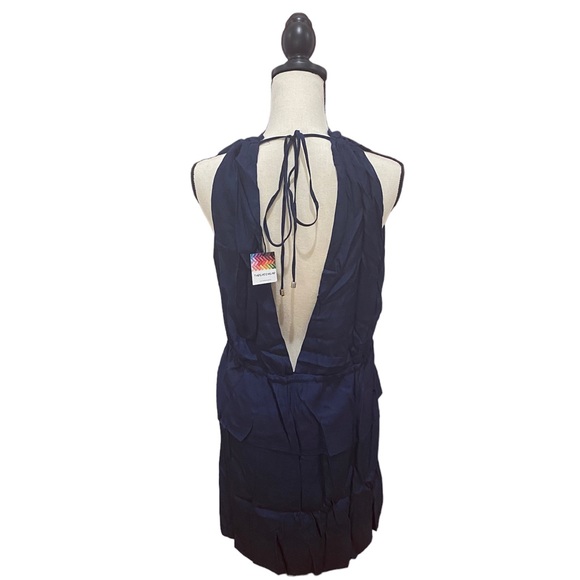 Deep V Navy Blue Cinched Waist Dress - Picture 2 of 2